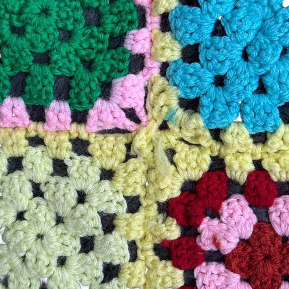 Handmade Crochet Granny Square Throw Afghan 38.5 X 49.5 inch Multi-Color Blanket